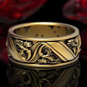 Iris Wedding Band, Gold Floral Wedding Ring, Flower Wedding Ring, Art Nouveau Wedding Ring, Nature Inspired Ring, Flower Ring, 1518