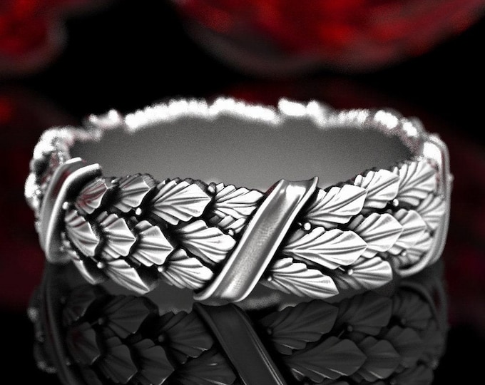 Laurel Wedding Ring, Sterling Silver Art Nouveau Ring, Nature Wedding Ring, Antique Inspired Ring, Silver Leaf Ring, Greek Blessing, 1552