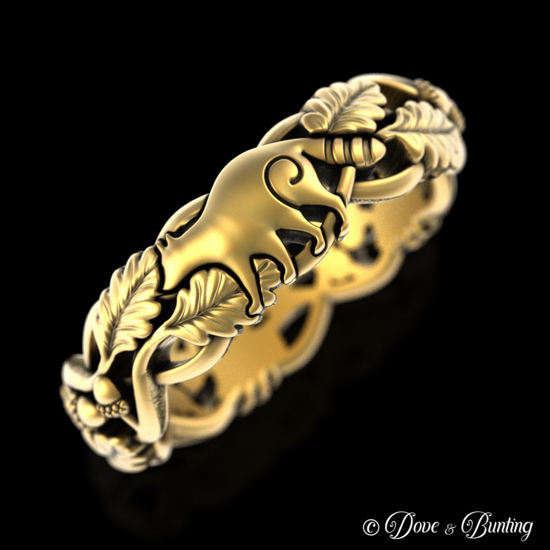 10K 14K Gold Raccoon Ring, White Gold Forest Animal Ring, Woodlands ...