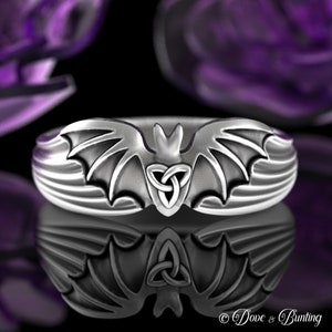 Gothic Bat Ring, Sterling Vampire Bat Ring, Gothic Wedding Ring, Nocturnal Statement Ring, Silver Flying Bat Ring, Punk Goth Emo Ring, 3146