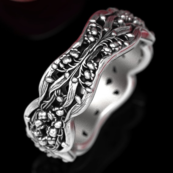 Lily of the Valley Wedding Ring, Sterling Art Nouveau Ring