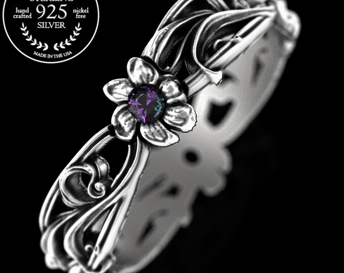Alexandrite Flower Ring, Daisy Alexandrite Ring, Sterling Alexandrite Womens Ring, Alexandrite Silver Ring, Sterling Silver Daisy Ring, 5018