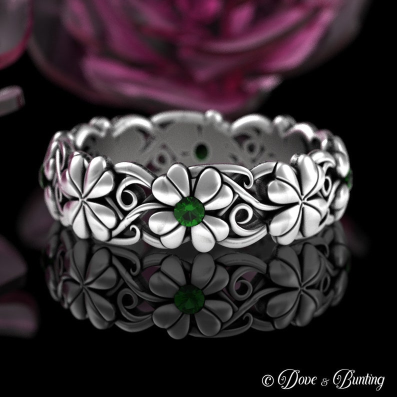Emerald Clover Ring, Sterling Four-leaf Clover Ring, Irish Plant Ring ...