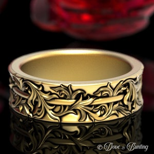 Gold Art Nouveau Wedding Ring, White Gold Ring, Nature Wedding Ring, Floral Wedding Band, Vintage Inspired Ring, Women Wedding Ring, 1551