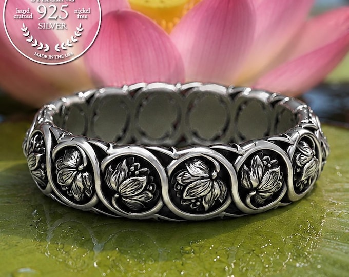 Lotus Wedding Ring, Sterling Floral Ring, Art Nouveau Ring, Flower Wedding Ring, Nature Ring, Waterlily Ring, Flower Wedding Band, 1569