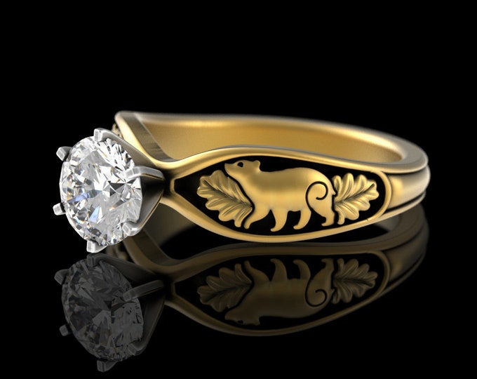 Gold / White Gold Bear Bridal Wedding Ring, Forest Bears Cub Engagement, 10K 14K Moissanite Forest Nature Solitaire, Platinum Baby Bear 5529