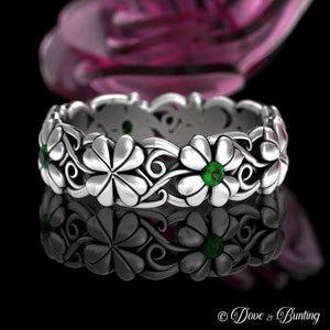 Emerald Clover Ring, Sterling Four-leaf Clover Ring, Irish Plant Ring ...