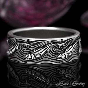 Sterling Fish Ring, Art Nouveau Fish, Silver Carp Ring, Fishing Ring, Fishing Wedding Band, Fishing Wedding Ring, Mens Fish Ring, 1622