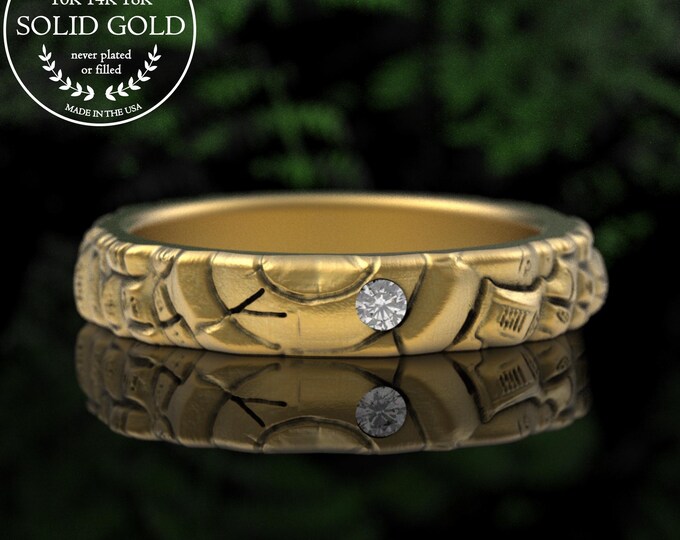 Moissanite & Gold Woman's Tree Bark Wedding Band, 4mm Botanical Ring, Platinum Family Heirloom Jewelry, 18K White Gold Fairytale Ring, 5216