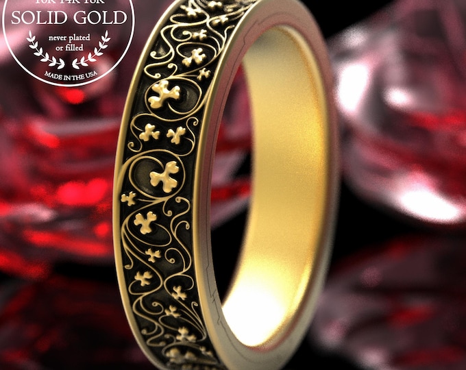 Gold Delicate Clover Wedding Ring, 14K Lucky Shamrock Ladies Ring, 10K White Gold Luck of the Irish Wedding Band, Platinum Nature Ring, 2019