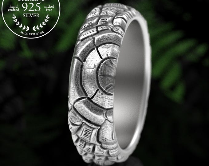 Men's Tree Bark Wedding Band, Sterling Black Walnut Tree Ring, Silver Family Tree Ring, Forest Jewelry, Groom Wood Grain Life Partner, 5213