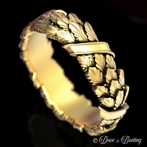 Laurel Wedding Ring, Gold or Platinum Art Nouveau Ring, Nature Wedding Ring, Antique Inspired Ring, Gold Womans Wedding Band, 1552