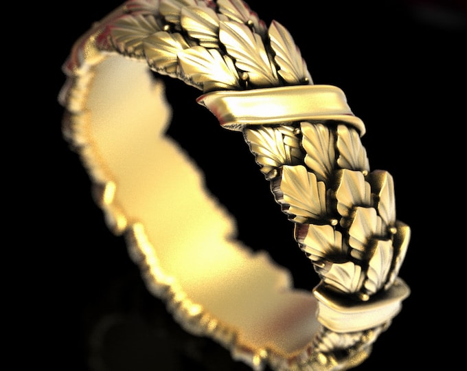 Laurel Wedding Ring, Gold or Platinum Art Nouveau Ring, Nature Wedding Ring, Antique Inspired Ring, Gold Womans Wedding Band, 1552