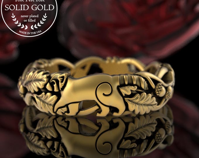 Gold or Platinum Red Panda Ring, 14K Forest Panda Ring, 18K White Gold Asian Raccoon Wedding Band, 10K Ringtail Spirit Animal Jewelry, 5513