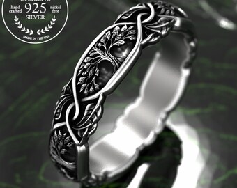 Oxidized Leaf Tree Nature Boho Ring - .925 Sterling Silver Band, Sizes 4-10