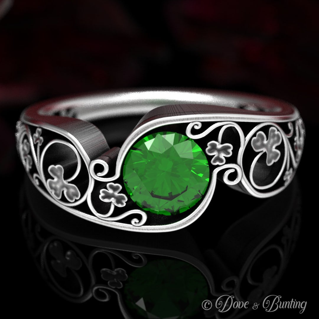 Emerald Clover Ring, Clover Engagement Ring, Emerald Silver Engagement ...