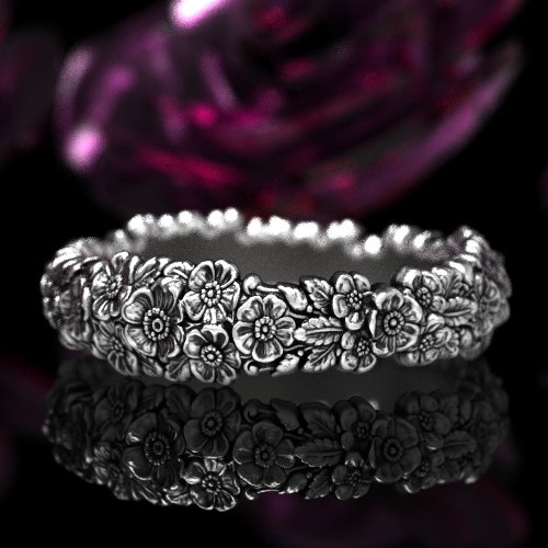 Wild Rose Wedding Ring Sterling Silver Art Nouveau Ring Etsy