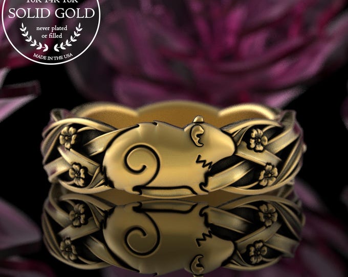 Gold Guinea Pig Ring, 10K Gerbil Ring, Platinum Teddy Guinea Pig, Sheltie Guinea Ring, Gold Pet Remembrance Ring, Rodent Jewelry, 5110