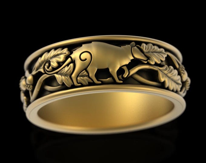 10K 14K Mens Opossum Ring, Groom Virginia Possum Wedding Band, 18K White Gold Possum Ring, Platinum American Possum Spirit Animal, 5519