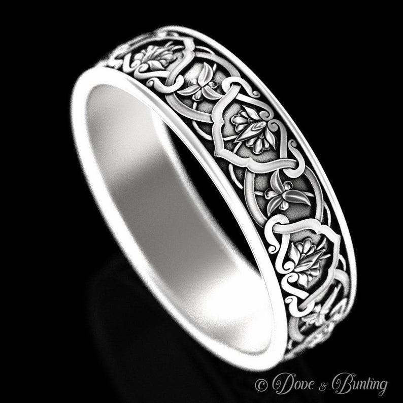 Sterling Silver Flower Ring, Art Nouveau Ring, Botanical Wedding Ring, Nature Wedding Ring, Flower Wedding Ring, Flower Wedding Band, 1903 image 4