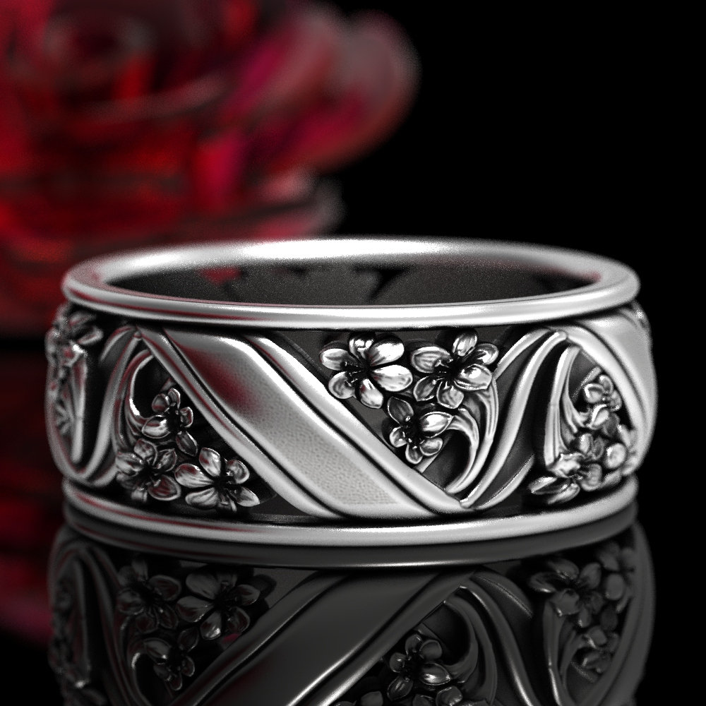 Lily Flower Ring, Floral Wedding Ring, Sterling Silver Flower