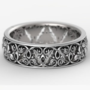 Art Nouveau Wedding Ring, Leaf Ring, Sterling Womens Ring, Filigree Ring, Unique Wedding Band, Fleur de lis Ring, Art Nouveau Ring, 5076