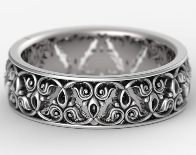 Art Nouveau Wedding Ring, Leaf Ring, Sterling Womens Ring, Filigree Ring, Unique Wedding Band, Fleur de lis Ring, Art Nouveau Ring, 5076