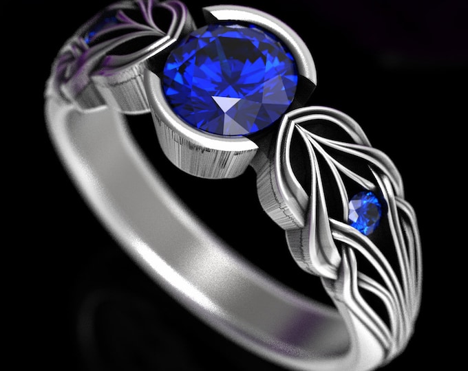 Sapphire Art Nouveau Ring, Sapphire & Sterling Ring, Vintage Engagement Ring, Art Nouveau Engagement Ring, Silver Engagement Ring, 1658