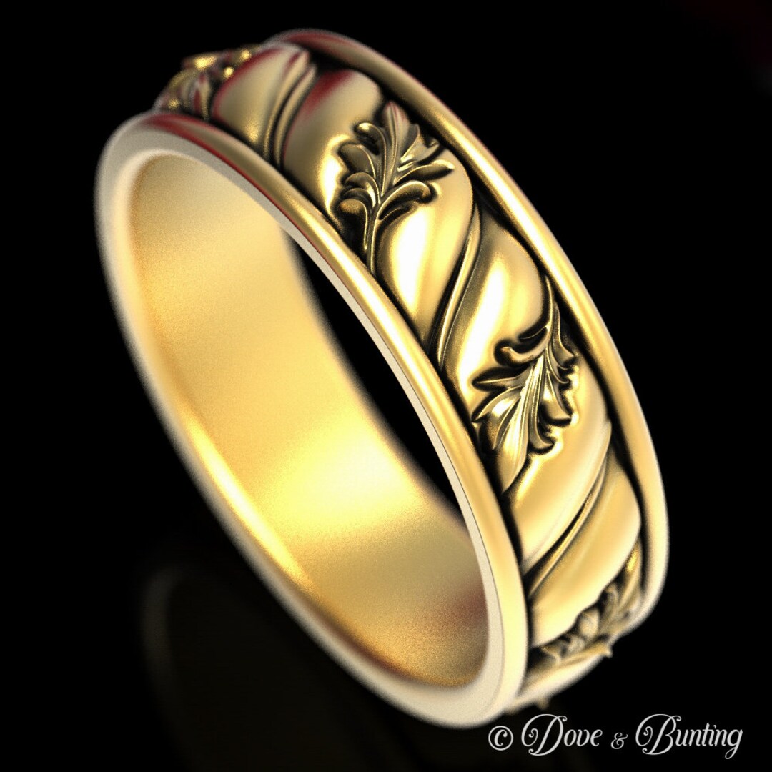Gold Art Nouveau Wedding Ring, Floral Wedding Band, Vintage Inspired