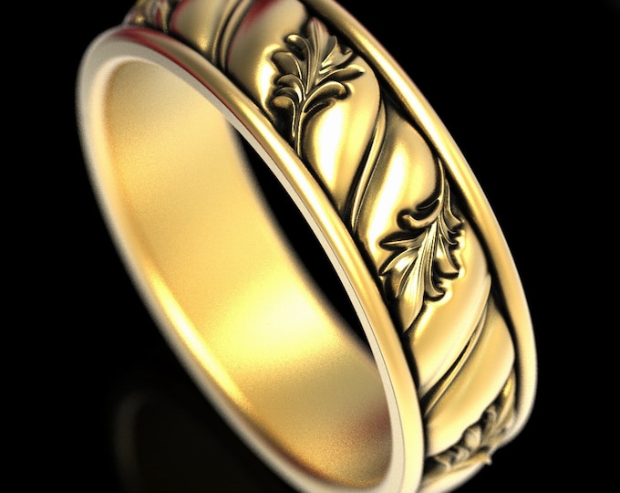 Gold Art Nouveau Wedding Ring, Floral Wedding Band, Vintage Inspired Ring, Antique Leaf Ring, Antique Wedding Ring, Platinum Ring, 1553