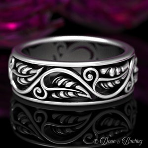 Swirl Leaf Wedding Band, Sterling Silver Leaf Ring, Leaf Ring, Art Nouveau Swirl Ring, Silver Nature Wedding Ring, Silver Plant Ring, 1627