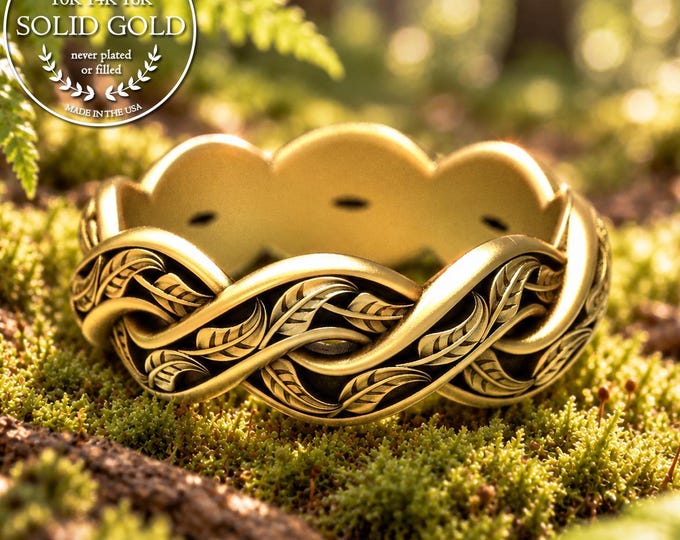 Gold Leaf Ring, 10K Forest Ring, Gold Forest Wedding Ring, Womens 14K Art Nouveau Ring, Gold Botanical Wedding Ring, 10K Leaves Ring, 1918