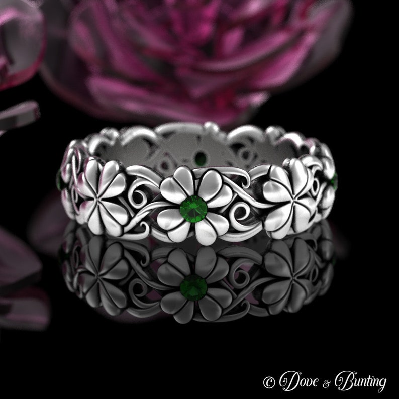 Emerald Clover Ring, Sterling Four-leaf Clover Ring, Irish Plant Ring ...