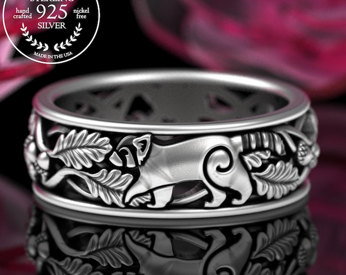 Men's Sterling Red Panda Wedding Band, Silver Fox-Bear Spirit Animal Ring, Himalayan Asian Raccoon Jewelry, Bear-Cat Ring, 5510