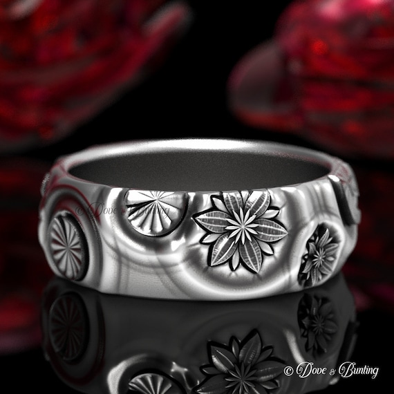 ヴィンテージ silver製 ボタニカル フラワーリングL396 Sterling Lotus Wedding Ring, Lily Pad Ring, Zen Wedding Ring