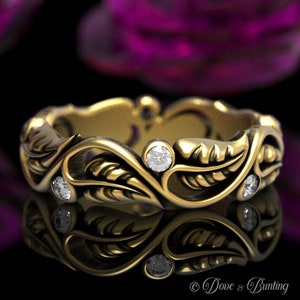 Moissanite Leaf Ring, Gold Leaf Ring, Womans Leaf Ring, Nature Wedding Ring, Floral Wedding Band, Vintage Leaf Ring, Woman Nature Ring, 1626