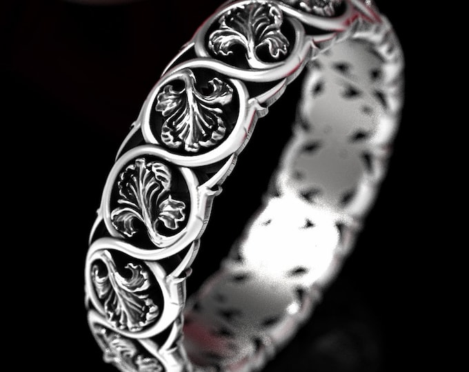 Iris Flower Wedding Ring, Sterling Silver Flower Ring, Art Nouveau Ring, Flower Wedding Ring, Floral Wedding Band, Silver Flower Ring, 1570