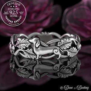 Sterling Dachshund Ring, Loyal Doxie Pet Lover Gift, German Dog Breed, Dog Pedigree Jewelry, Dog Show Ring, Silver Hunting Dog Ring, 5516
