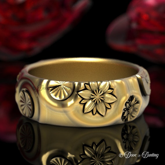 Gold Lotus Wedding Ring Lily Pad Ring Zen Lotus Ring Art