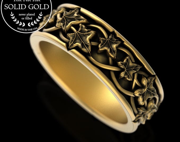 Gold Ivy Vine Ring, 10K English Ivy Ring, 14K Gold Creeping Ivy Plant Ring, 18K Nature Wedding Ring, Platinum Botanical Wedding Band, 5105