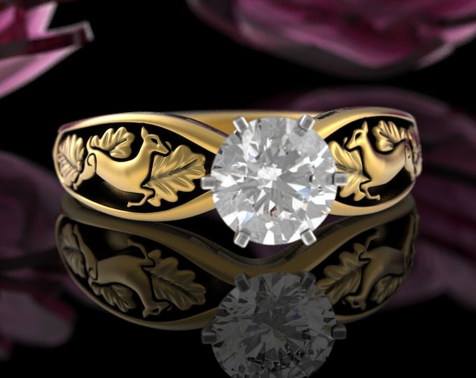1 Carat Gold Deer Engagement Ring, 10K Moissanite Female Doe Wedding Ring, 14K Solitaire Nature Inspired Ring, 18K Diamond Deer Ring, 5007