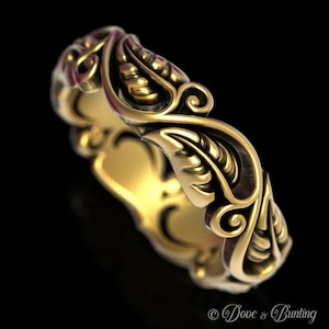 Art Nouveau Leaf Ring, Gold or White Gold Leaf Ring, Nature Wedding Ring, Floral Wedding Band, Vintage Leaf Ring, Woman Wedding Ring, 1625