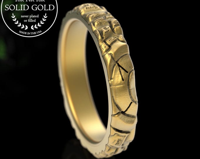 Gold Forest Textured Tree Bark Wedding Band, 14K Woman's 4mm Nature Ring, Platinum Family Tree Jewelry, 18K White Gold Forestry Ring, 5215
