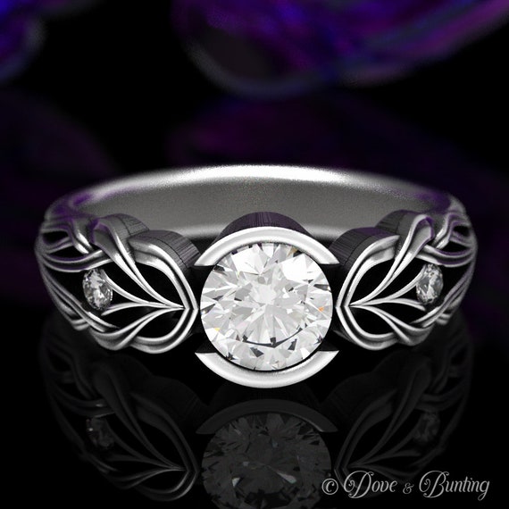 Art Nouveau Engagement Ring Sterling Floral Ring Moissanite Etsy