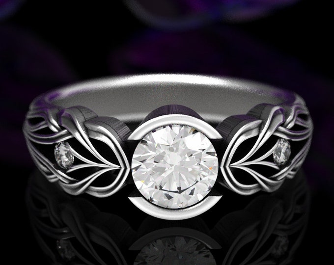 Art Nouveau Engagement Ring, Sterling Floral Ring, Moissanite Engagement Ring, Vintage Diamond Engagement Ring, Antique Sterling Ring, 1658