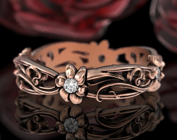 Rose Gold Flower Ring, 10K 14K Moissanite Ring, Gold Floral Wedding ring, Womens Flower Ring, Rose Gold Daisy Ring, Diamond Daisy Ring, 5018