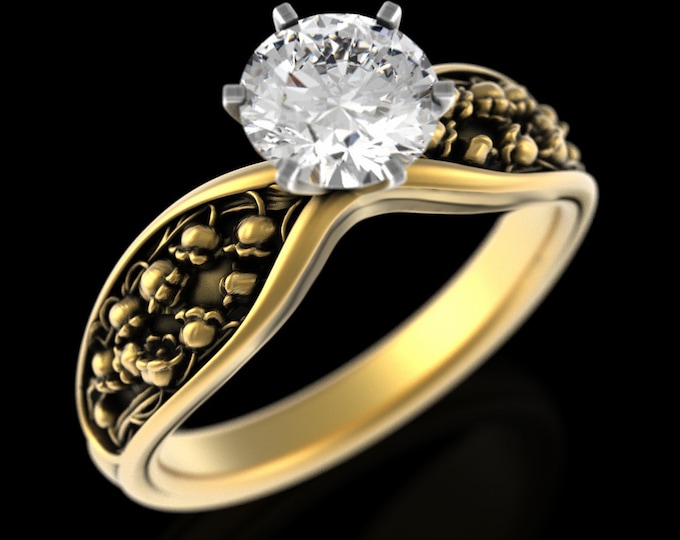 1 Carat Gold Lily of the Valley Engagement Ring, 18K White Gold & Moissanite, Floral Bridal Wedding Ring, 10K 14K Gold Botanical Ring, 5025