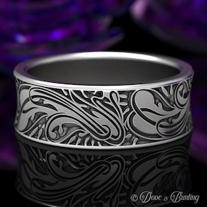 Art Nouveau Ring, Sterling Silver Wedding Band, Vintage Art Nouveau, Engraved Wedding Ring, Floral Ring, Flourish Ring, Ornate Ring, 1610