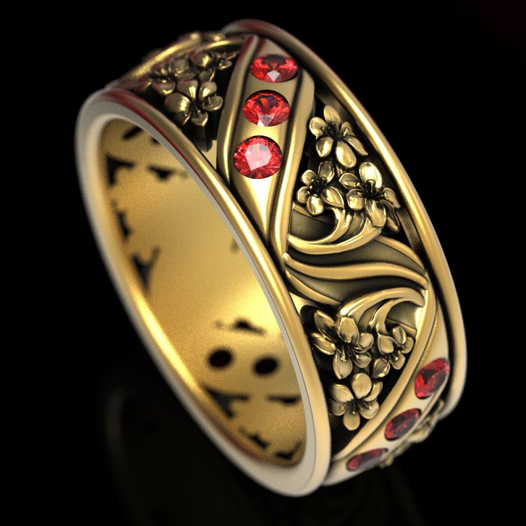 Gold Ruby Lily Wedding Ring Flower Wedding Ring Lily Etsy