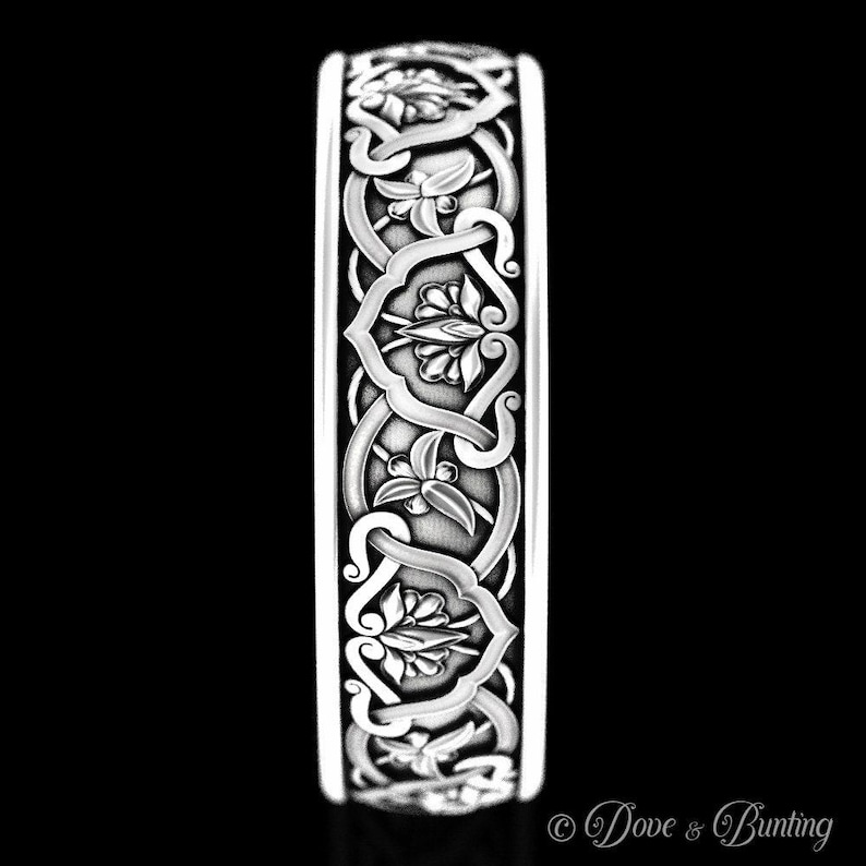 Sterling Silver Flower Ring, Art Nouveau Ring, Botanical Wedding Ring, Nature Wedding Ring, Flower Wedding Ring, Flower Wedding Band, 1903 image 6
